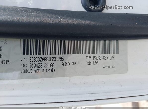 2C3CDZAG8JH231795 2018 DODGE CHALLENGER Белый Вид подкапотного пространства