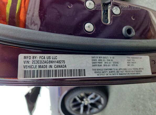 2C3CDZAG8NH148275 2022 DODGE CHALLENGER Purple Engine compartment view