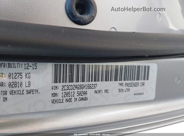 2C3CDZAG9GH166237 2016 DODGE CHALLENGER Silver Vista del compartimento del motor