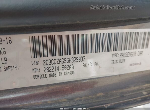 2C3CDZAG9GH329937 2016 DODGE CHALLENGER Gray ძრავის განყოფილების ხედი