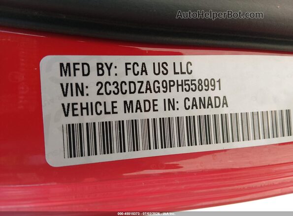 2C3CDZAG9PH558991 2023 DODGE CHALLENGER Red Widok komory silnika