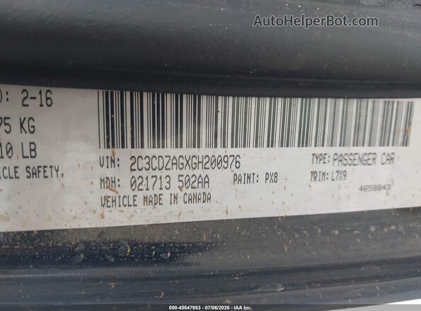 2C3CDZAGXGH200976 2016 DODGE CHALLENGER Черный Вид подкапотного пространства