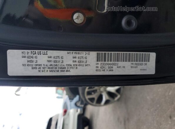 2C3CDZAGXGH202212 2016 DODGE CHALLENGER Black Vista de la etiqueta del VIN