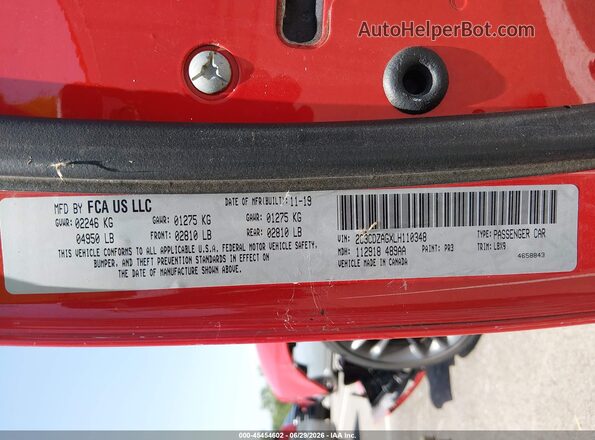 2C3CDZAGXLH110348 2020 DODGE CHALLENGER Red Widok komory silnika