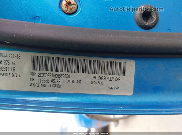 2C3CDZBT0KH552050 2019 DODGE CHALLENGER Blue Շարժիչի բաժամունքի տեսք