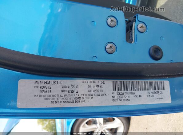 2C3CDZBT1GH168334 2016 DODGE CHALLENGER Синий Вид подкапотного пространства