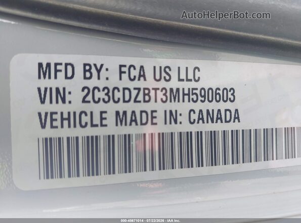 2C3CDZBT3MH590603 2021 DODGE CHALLENGER Gray Widok komory silnika