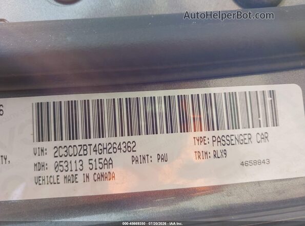 2C3CDZBT4GH264362 2016 DODGE CHALLENGER Серый Вид подкапотного пространства