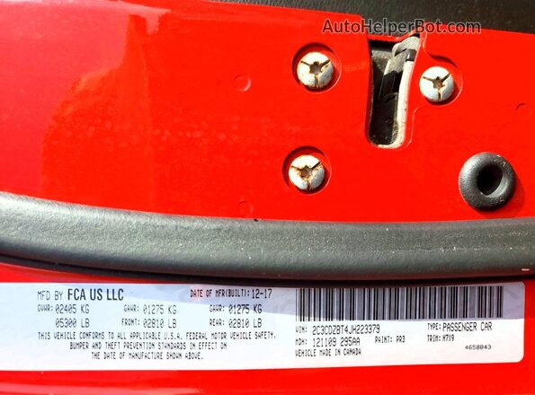 2C3CDZBT4JH223379 2018 DODGE CHALLENGER Red Շարժիչի բաժամունքի տեսք