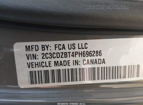 2C3CDZBT4PH696286 2023 DODGE CHALLENGER Gray ძრავის განყოფილების ხედი