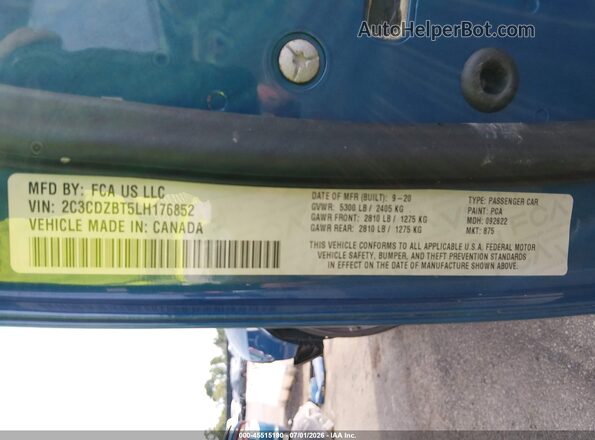 2C3CDZBT5LH176852 2020 DODGE CHALLENGER Blue Widok komory silnika