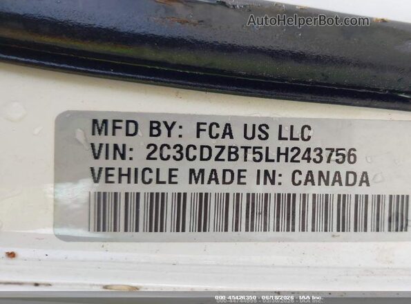 2C3CDZBT5LH243756 2020 DODGE CHALLENGER Белый Вид подкапотного пространства