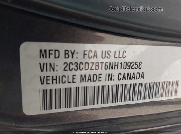 2C3CDZBT6NH109258 2022 DODGE CHALLENGER Gray Շարժիչի բաժամունքի տեսք