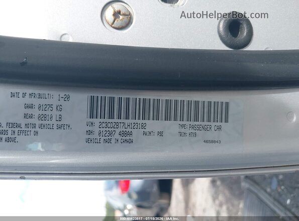 2C3CDZBT7LH123182 2020 DODGE CHALLENGER Silver Widok komory silnika