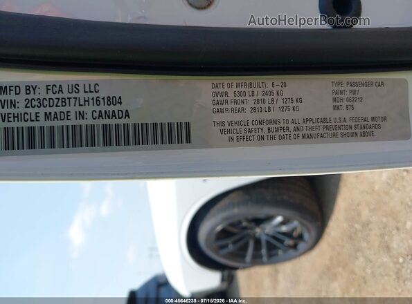 2C3CDZBT7LH161804 2020 DODGE CHALLENGER White Vista del compartimento del motor