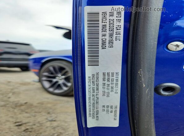 2C3CDZBT9NH168319 2022 DODGE CHALLENGER Blue Շարժիչի բաժամունքի տեսք
