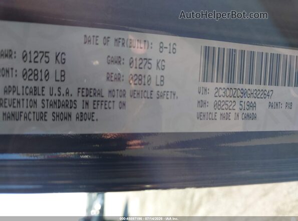 2C3CDZC90GH322647 2016 DODGE CHALLENGER Black Вид підкапотного простору