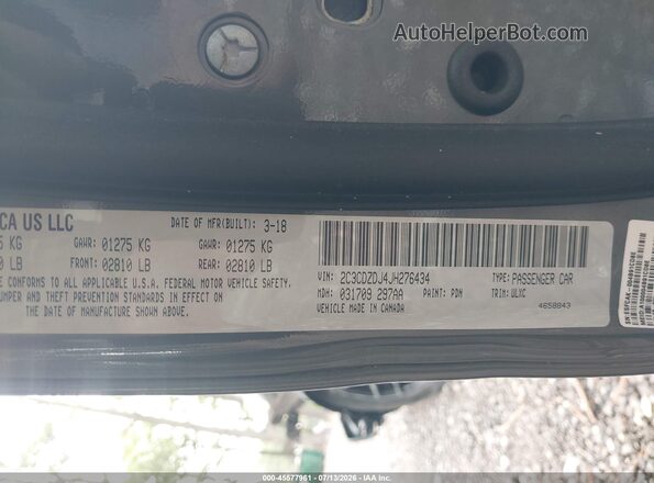 2C3CDZDJ4JH276434 2018 DODGE CHALLENGER Gray ძრავის განყოფილების ხედი