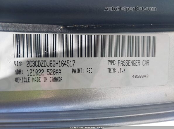 2C3CDZDJ6GH164517 2016 DODGE CHALLENGER Silver Engine compartment view