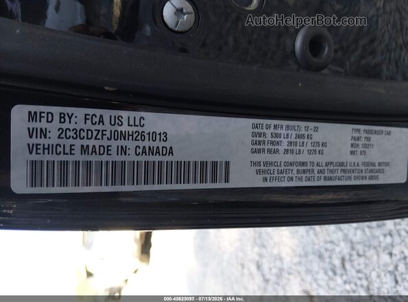 2C3CDZFJ0NH261013 2022 DODGE CHALLENGER Black Widok komory silnika