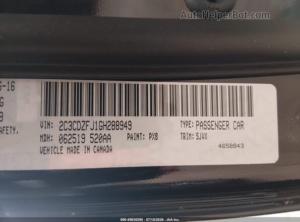 2C3CDZFJ1GH288949 2016 DODGE CHALLENGER Черный Вид подкапотного пространства