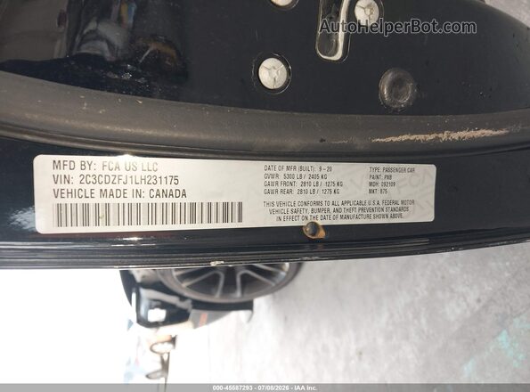 2C3CDZFJ1LH231175 2020 DODGE CHALLENGER Black Вид підкапотного простору