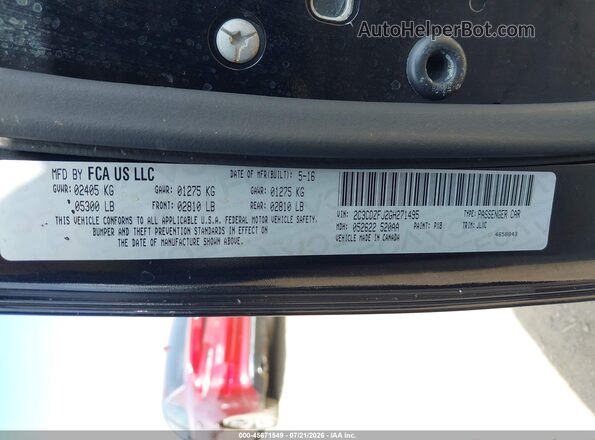 2C3CDZFJ2GH271495 2016 DODGE CHALLENGER Black Engine compartment view