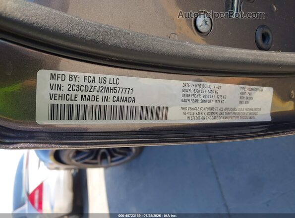 2C3CDZFJ2MH577771 2021 DODGE CHALLENGER Серый Вид подкапотного пространства