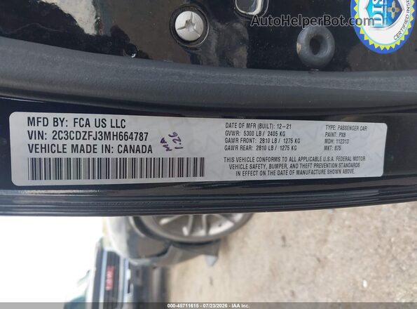 2C3CDZFJ3MH664787 2021 DODGE CHALLENGER Black Շարժիչի բաժամունքի տեսք