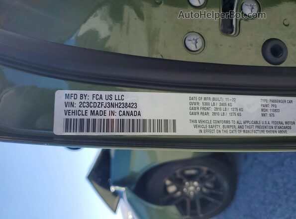 2C3CDZFJ3NH238423 2022 DODGE CHALLENGER Green Вид підкапотного простору