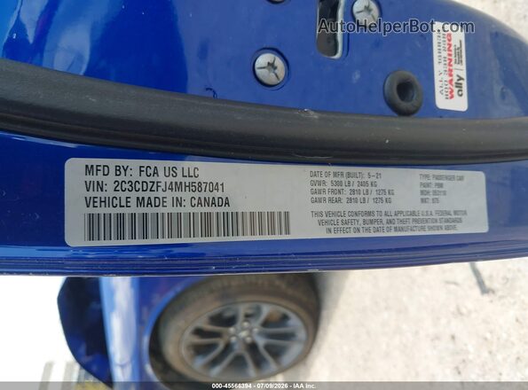 2C3CDZFJ4MH587041 2021 DODGE CHALLENGER Blue ძრავის განყოფილების ხედი