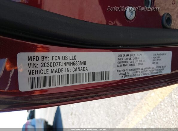 2C3CDZFJ4MH683848 2021 DODGE CHALLENGER Red ძრავის განყოფილების ხედი