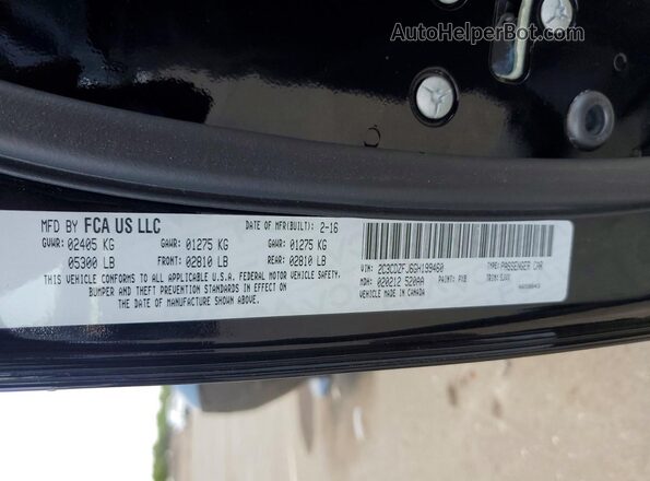 2C3CDZFJ6GH199460 2016 DODGE CHALLENGER Black Vista de la etiqueta del VIN