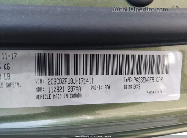 2C3CDZFJ8JH171411 2018 DODGE CHALLENGER Зеленый Вид подкапотного пространства
