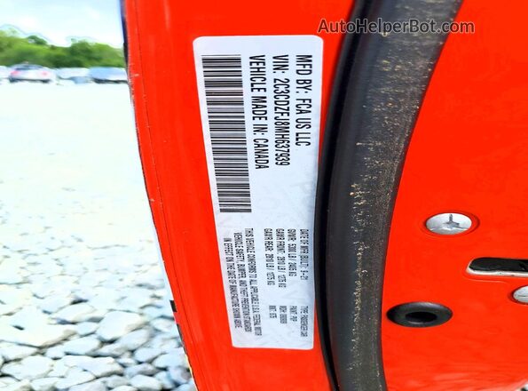 2C3CDZFJ8MH637939 2021 DODGE CHALLENGER Orange Вид наклейки з VIN-кодом