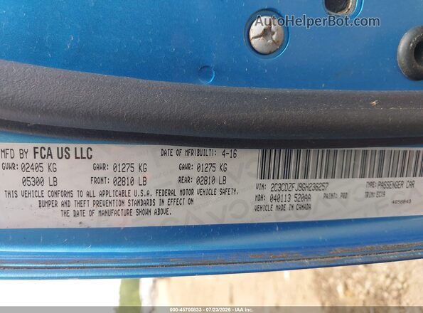 2C3CDZFJ9GH236257 2016 DODGE CHALLENGER Blue Вид підкапотного простору