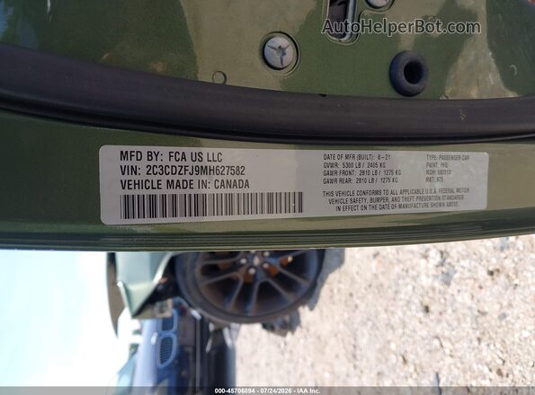 2C3CDZFJ9MH627582 2021 DODGE CHALLENGER Зеленый Вид подкапотного пространства
