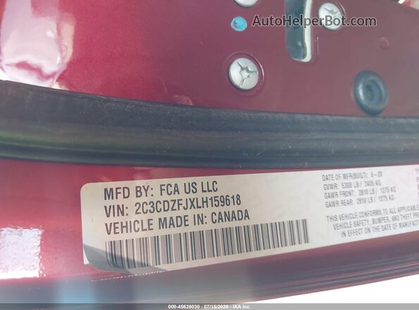 2C3CDZFJXLH159618 2020 DODGE CHALLENGER Maroon Շարժիչի բաժամունքի տեսք