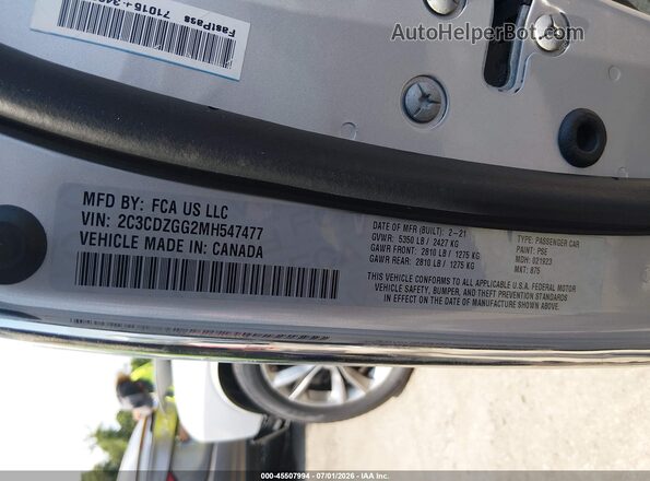 2C3CDZGG2MH547477 2021 DODGE CHALLENGER Silver Engine compartment view