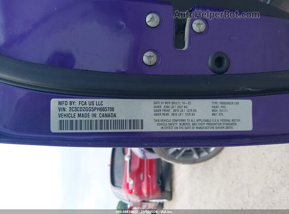 2C3CDZGG5PH665706 2023 DODGE CHALLENGER Purple Engine compartment view