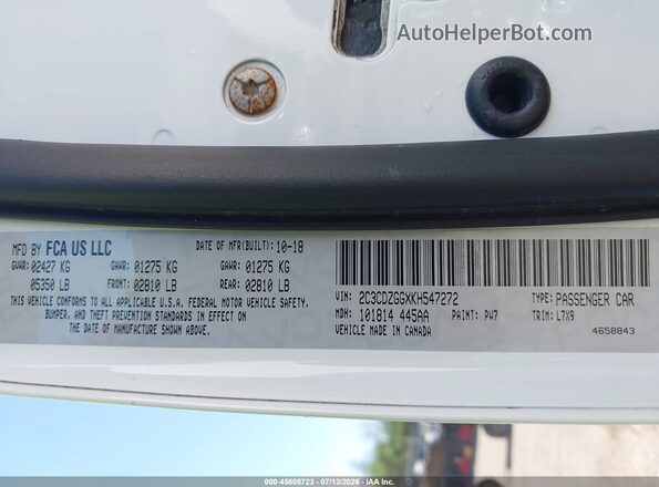 2C3CDZGGXKH547272 2019 DODGE CHALLENGER White Вид підкапотного простору