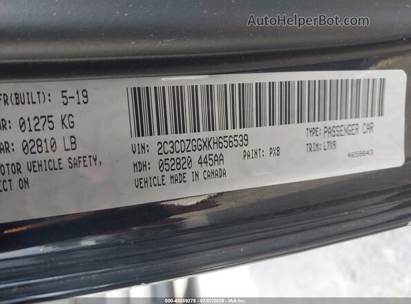 2C3CDZGGXKH656539 2019 DODGE CHALLENGER Black ძრავის განყოფილების ხედი