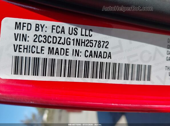 2C3CDZJG1NH257872 2022 DODGE CHALLENGER Red Engine compartment view