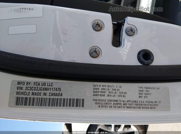 2C3CDZJG4NH117475 2022 DODGE CHALLENGER White Շարժիչի բաժամունքի տեսք
