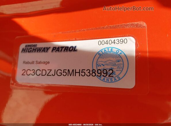 2C3CDZJG5MH538992 2021 DODGE CHALLENGER Orange ძრავის განყოფილების ხედი