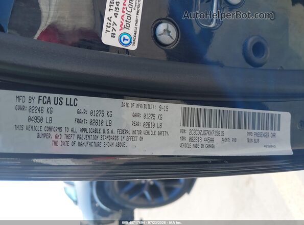 2C3CDZJG7KH715815 2019 DODGE CHALLENGER Черный Вид подкапотного пространства