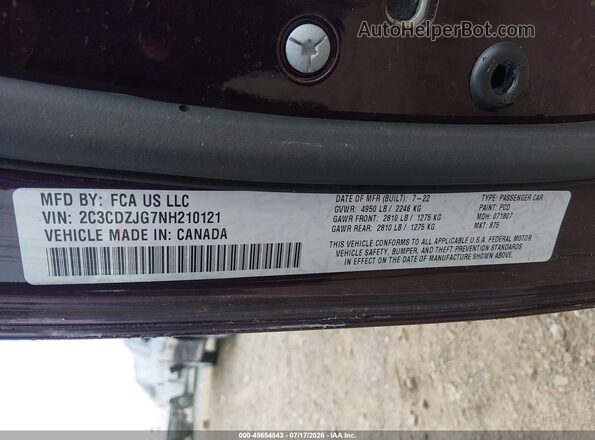 2C3CDZJG7NH210121 2022 DODGE CHALLENGER Purple ძრავის განყოფილების ხედი