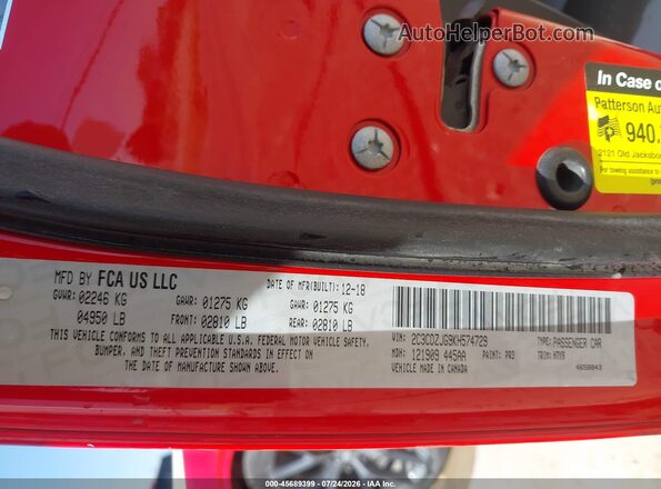 2C3CDZJG9KH574729 2019 DODGE CHALLENGER Red Вид підкапотного простору