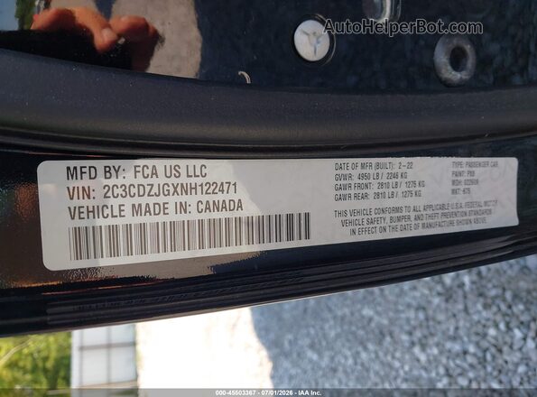 2C3CDZJGXNH122471 2022 DODGE CHALLENGER Black Вид підкапотного простору