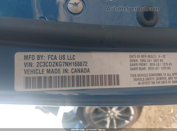 2C3CDZKG7NH168872 2022 DODGE CHALLENGER Синий Вид подкапотного пространства